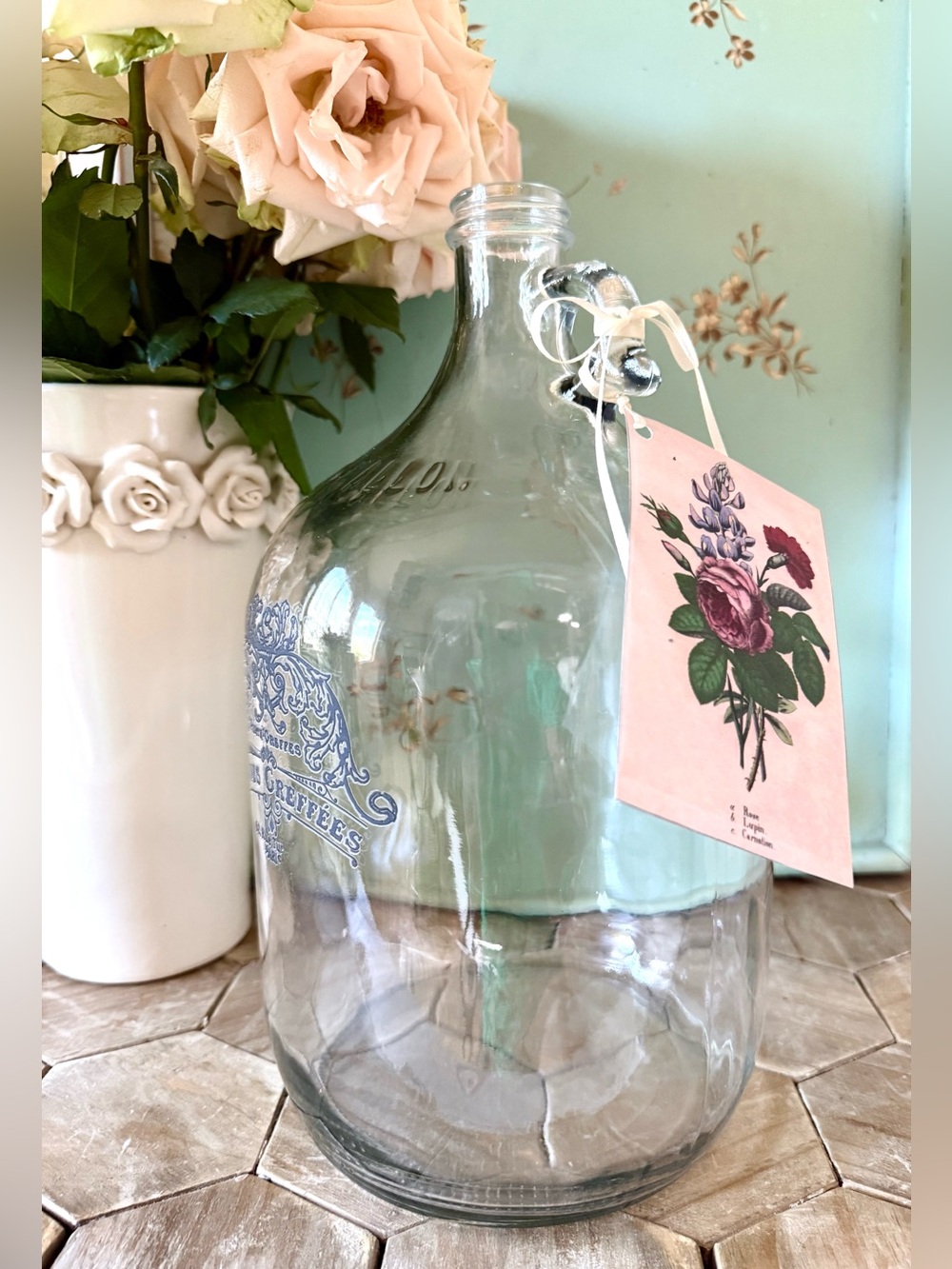 French Vintage Style Cellar Bottle,
1-Gallon, Paris Decor, French Floral Tag - Picture 4 of 6